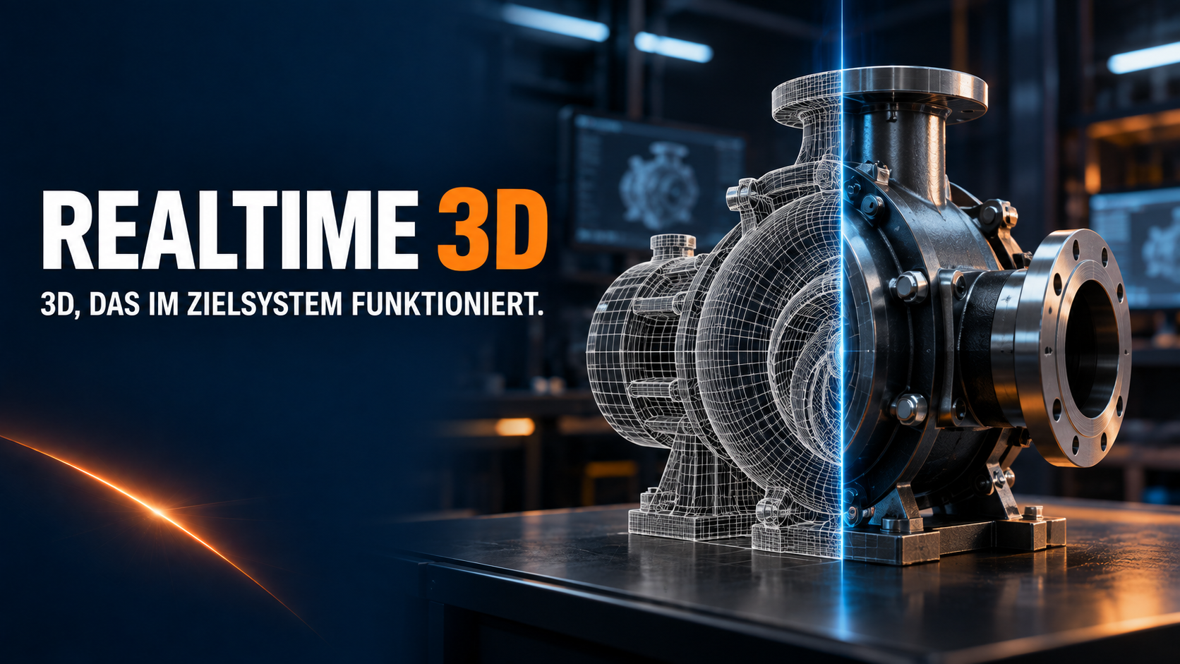 Industrielles Produkt als Wireframe und als fertiges Realtime-3D-Modell